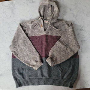 Vintage Winona Knits Wool Grey Dark Mauve Pullover Knit Hoodie Size Mens XL